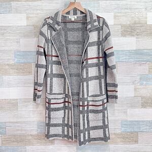 MONTEAU Los Angeles Longline Knit Duster Cardigan Gray Plaid Womens Small